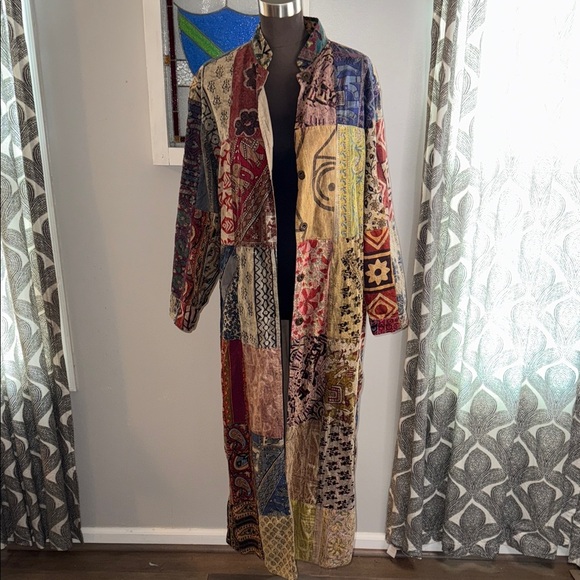 Sacred Threads Patchwork Kantha Long 100% Cotton Duster S/M - Picture 2 of 11